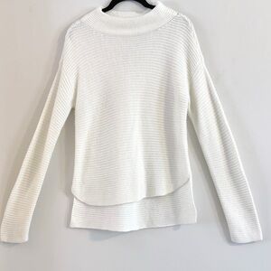 Westbound Cream Ribbed Layered-Hem Crewneck Sweater Size S